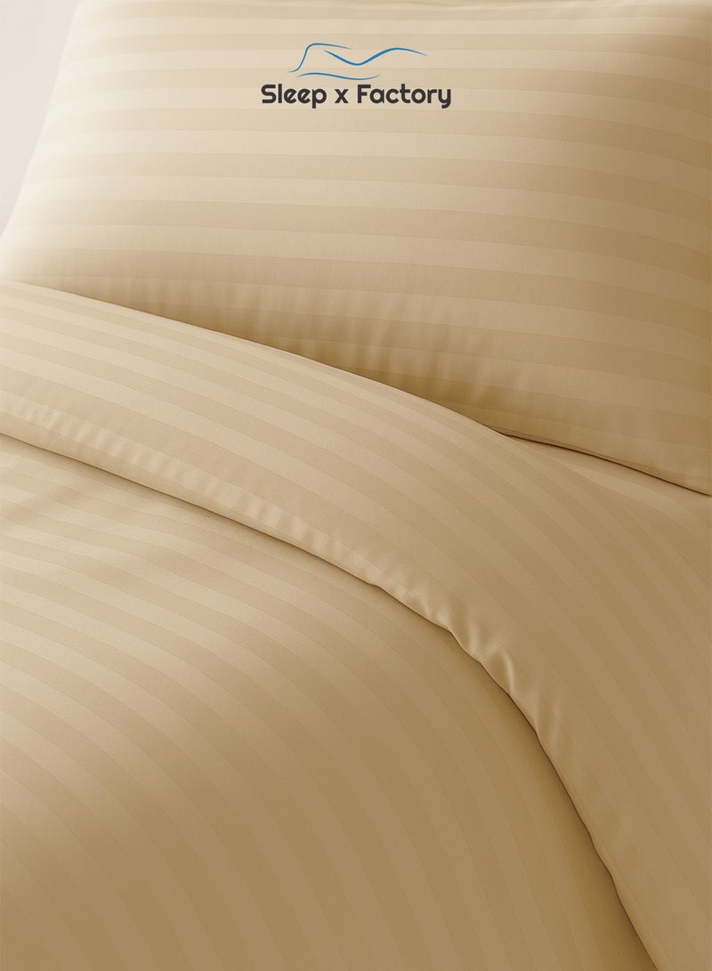 Sleep x Factory Luxury Hotel Style Beige Comforter Set, Fits 200 x 200 cm Double Size Bed, 6 Pcs Soft Microfiber, Stripe Design, Premium Collection - Image 5