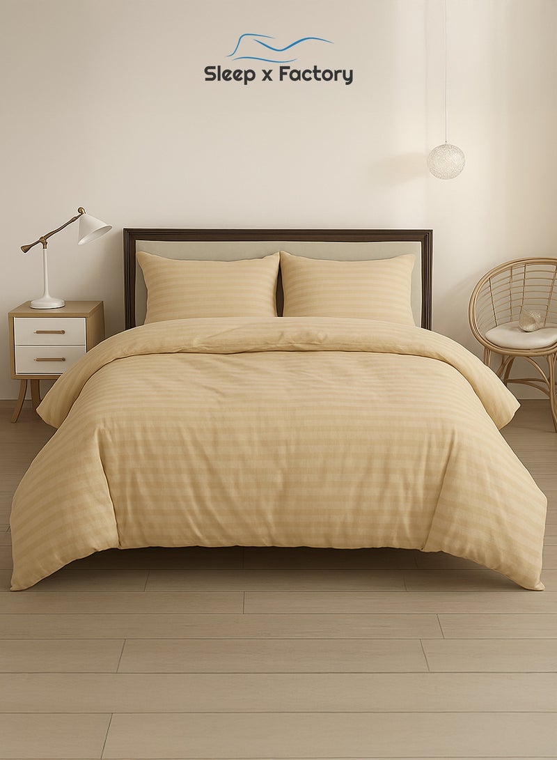 Sleep x Factory Luxury Hotel Style Beige Comforter Set, Fits 200 x 200 cm Double Size Bed, 6 Pcs Soft Microfiber, Stripe Design, Premium Collection - Image 2