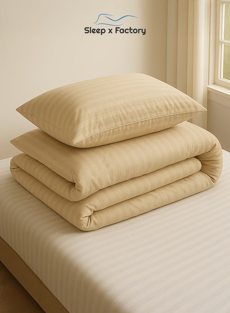 Sleep x Factory Luxury Hotel Style Beige Comforter Set, Fits 200 x 200 cm Double Size Bed, 6 Pcs Soft Microfiber, Stripe Design, Premium Collection - Image 4