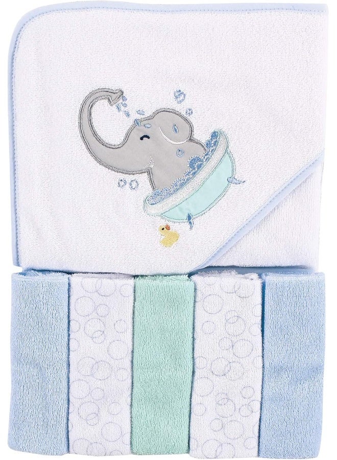 Luvable Friends Unisex Baby Hooded Towel with Five Washcloths, Elephant Bath, One Size - Image 2