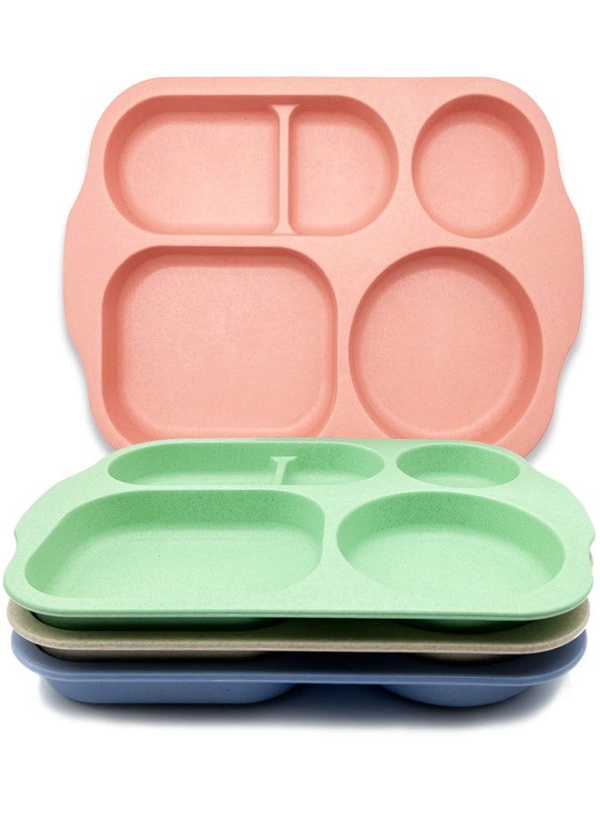 KITLAB Unbreakable Divided Plates, 4 Pack Wheat Straw Tray, Large Fast Food Tray for Toddlers Adults Kids Children, Lightweight Plates, Dishwasher and Microwave Safe - Image 1