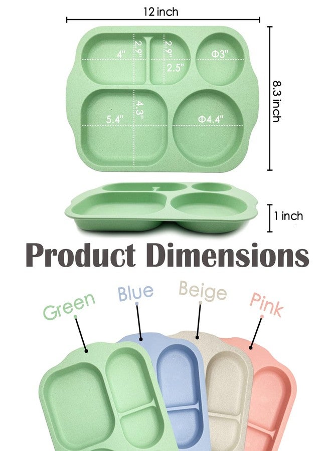 KITLAB Unbreakable Divided Plates, 4 Pack Wheat Straw Tray, Large Fast Food Tray for Toddlers Adults Kids Children, Lightweight Plates, Dishwasher and Microwave Safe - Image 2