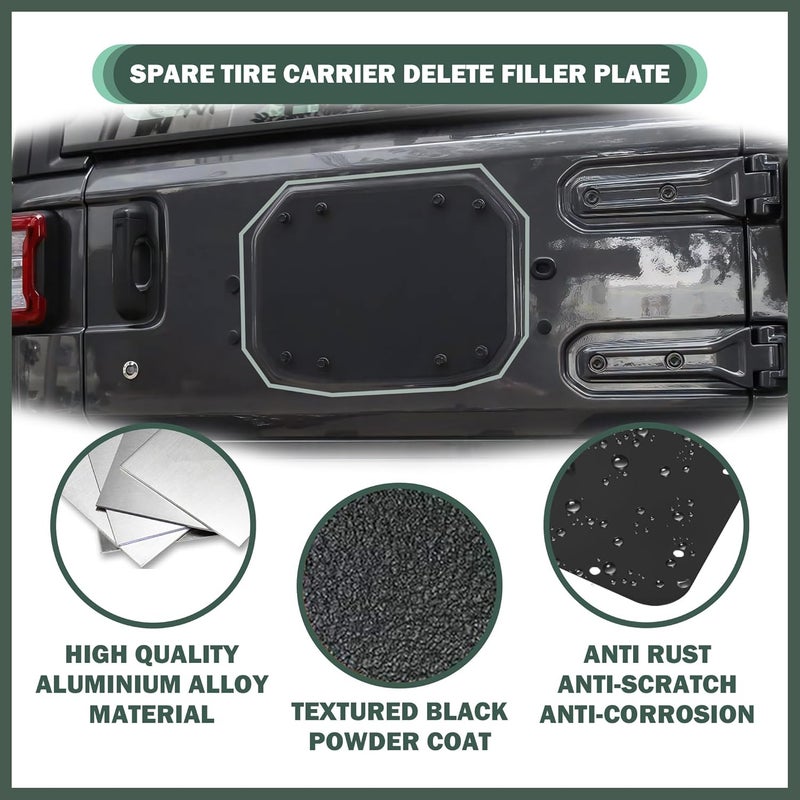 Phamyor Aluminum Spare Tire Carrier Delete Filler Plate with Bolts & Tailgate Rubber Plugs for Jeep Wrangler JL JLU (2018-2023) - Image 5