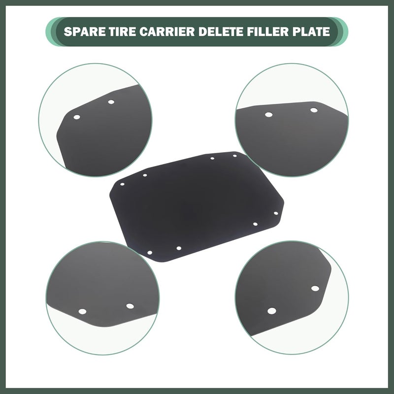 Phamyor Aluminum Spare Tire Carrier Delete Filler Plate with Bolts & Tailgate Rubber Plugs for Jeep Wrangler JL JLU (2018-2023) - Image 2