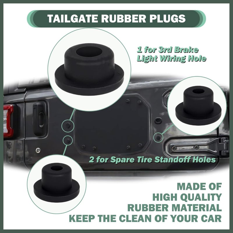 Phamyor Aluminum Spare Tire Carrier Delete Filler Plate with Bolts & Tailgate Rubber Plugs for Jeep Wrangler JL JLU (2018-2023) - Image 3