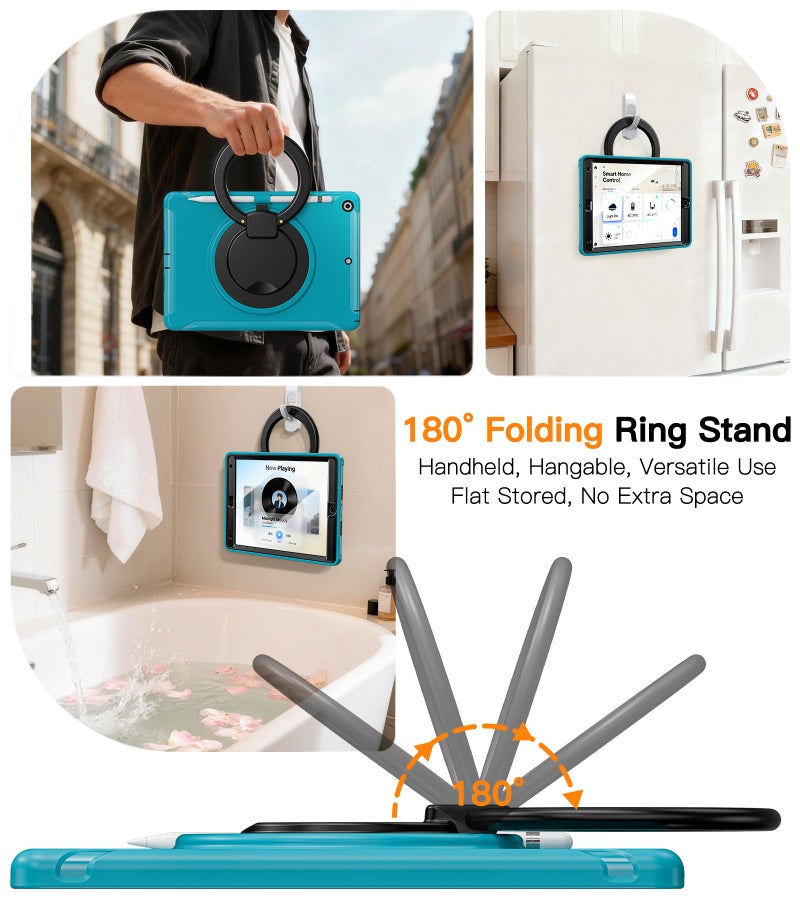 BATYUE Shockproof Case for iPad 7th/8th/9th Gen 2019/2020/2021 | 360° Multi-Angle Stand (Portrait & Landscape) & Grip, Built-in Screen Protector, Pencil Holder, Lake Blue - Image 5