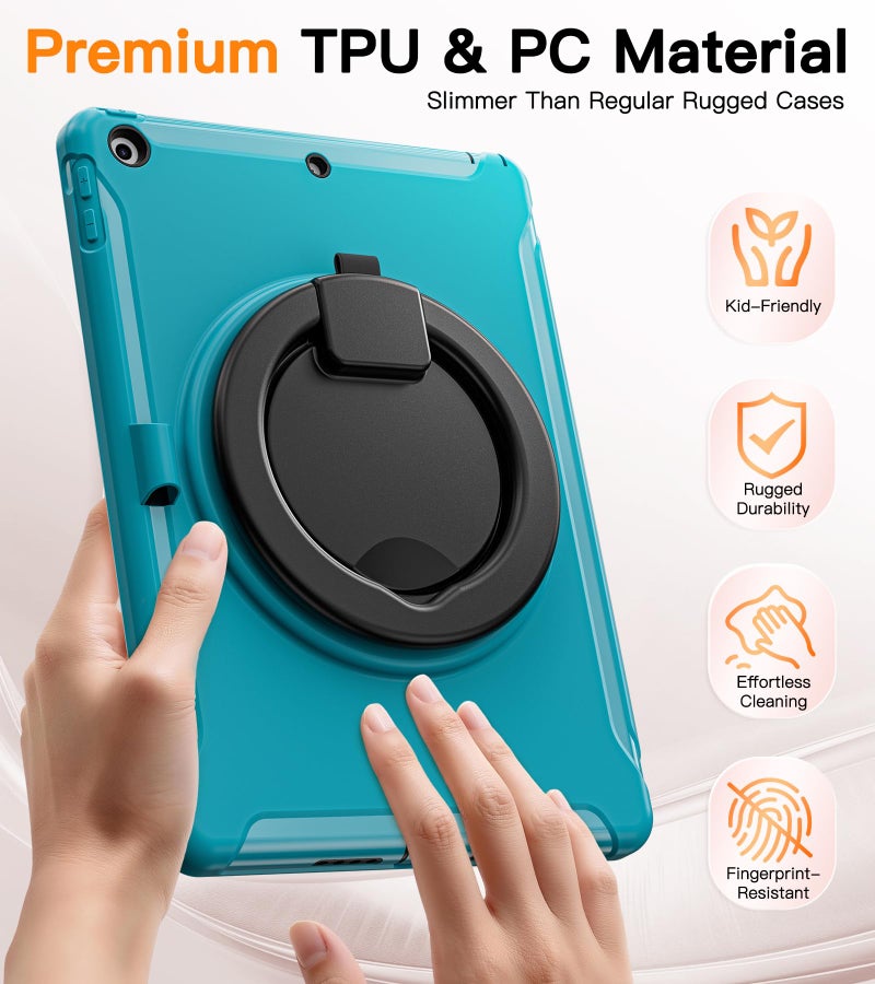 BATYUE Shockproof Case for iPad 7th/8th/9th Gen 2019/2020/2021 | 360° Multi-Angle Stand (Portrait & Landscape) & Grip, Built-in Screen Protector, Pencil Holder, Lake Blue - Image 2