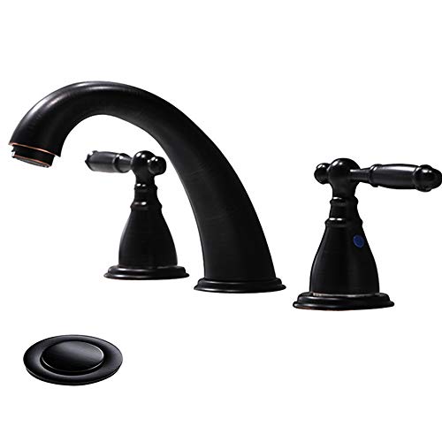 Phiestina 8 Inch 3 Hole Oil Rubbed Bronze Widespread Bathroom Faucet,Lavatory 2 Handles Vanity Sink Faucet with Copper Pop Up Drain, WF008-4-ORB - Image 1