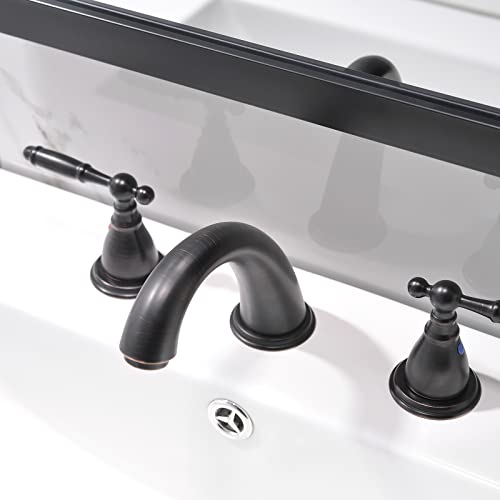 Phiestina 8 Inch 3 Hole Oil Rubbed Bronze Widespread Bathroom Faucet,Lavatory 2 Handles Vanity Sink Faucet with Copper Pop Up Drain, WF008-4-ORB - Image 3