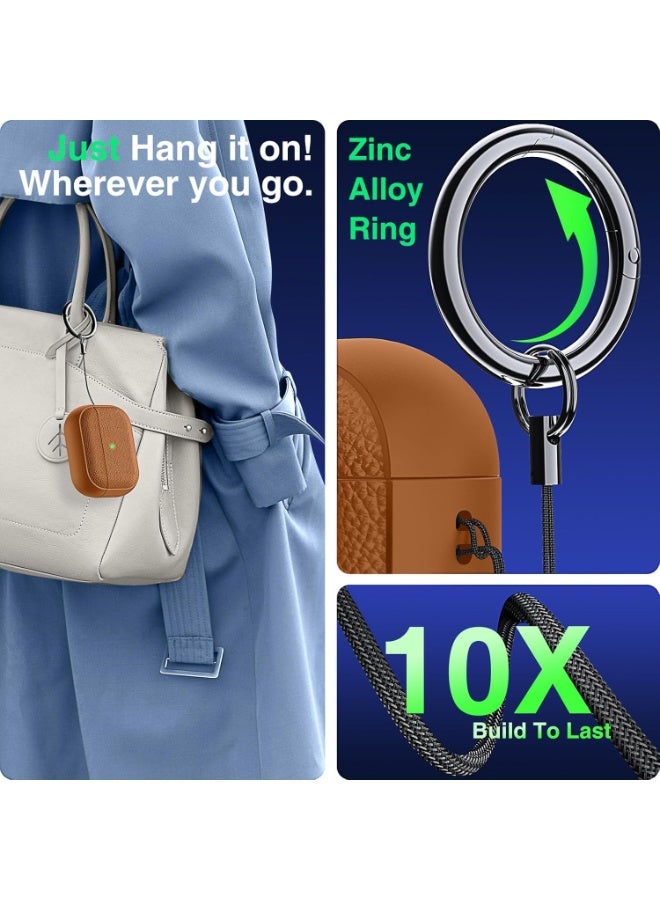 for AirPods Pro 3 Case, Drop Protection Cover with Keychain, Litchi faux leather, Shock-Proof Protective TPU Case (Orange) - Image 3