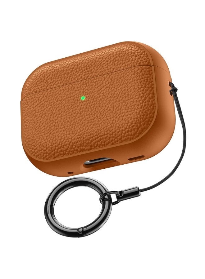 for AirPods Pro 3 Case, Drop Protection Cover with Keychain, Litchi faux leather, Shock-Proof Protective TPU Case (Orange) - Image 1