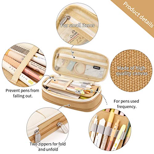 EASTHILL Big Capacity Pencil Pen Case Office College School Large Storage High Capacity Bag Pouch Holder Box Organizer Khaki - Image 3