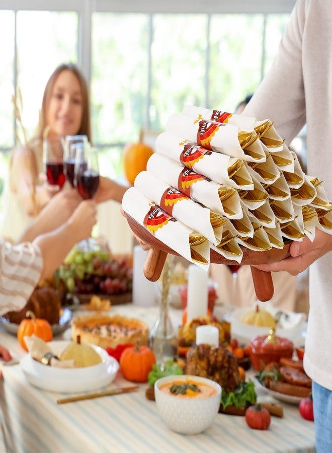 Meanplan 24 Pack Pre Rolled Thanksgiving Turkey Cutlery Pre Rolled Gold Plastic Silverware Set Thanksgiving Disposable Wrapped Cutlery Set with Knives Forks Spoons Napkins for Fall Party Friendsgiving - Image 4