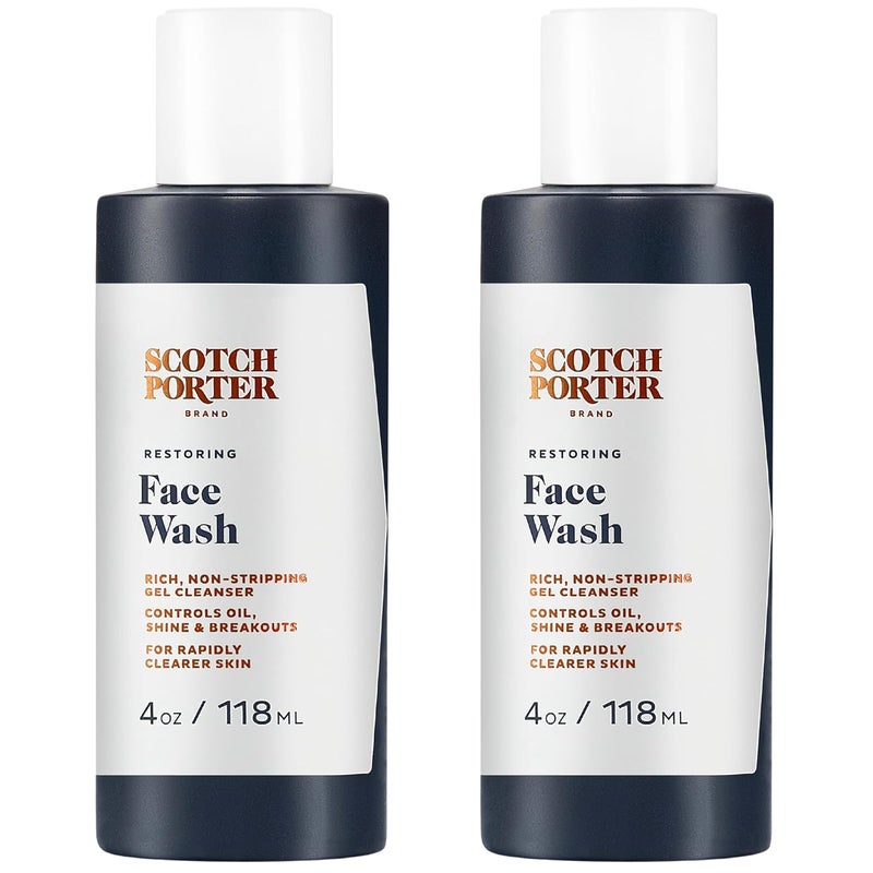 Scotch Porter Restoring Face Wash  Rich NonStripping Gel Cleanser  Formulated with NonToxic Ingredients Free of Parabens Sulfates  Silicones  Vegan  4oz  2 Pack