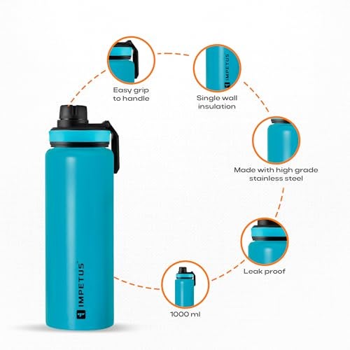 IMPETUS Stainless Steel Water Bottle 1L – Sipper Bottle with Carry Handle, Leakproof, Rust-Resistant & Durable, for Men & Women | Gym, School, Office & Daily Use – Blue - Image 2