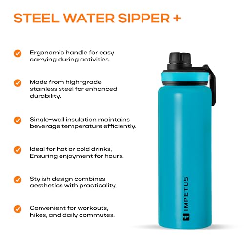 IMPETUS Stainless Steel Water Bottle 1L – Sipper Bottle with Carry Handle, Leakproof, Rust-Resistant & Durable, for Men & Women | Gym, School, Office & Daily Use – Blue - Image 4