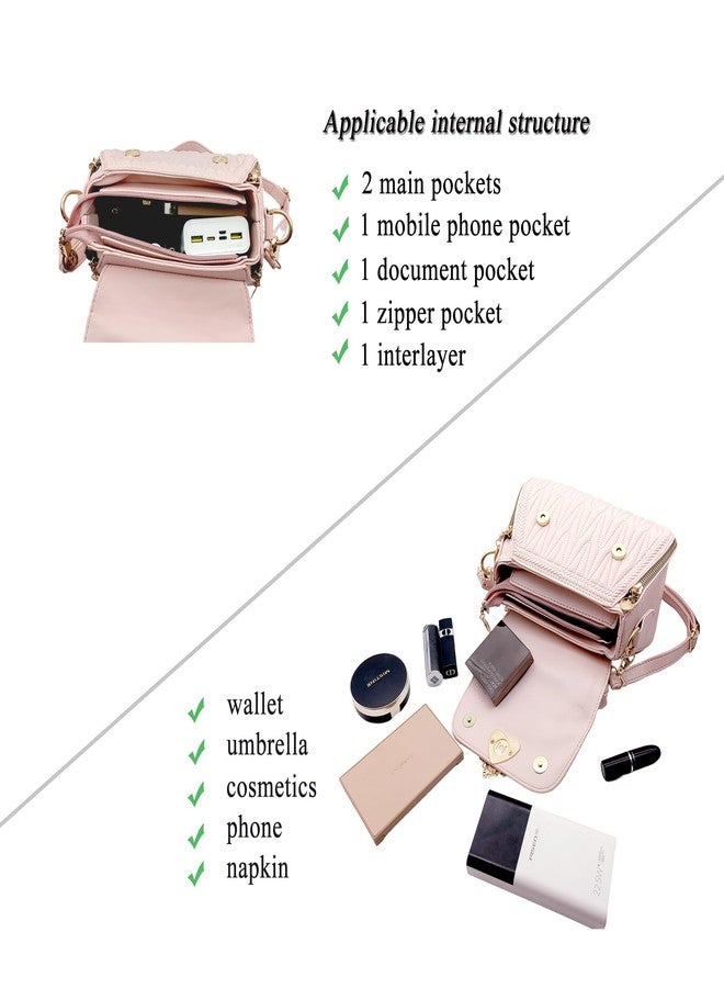 SURPRISE PIE Women Leather Quilted Handbag Top Handle Satchel Bag with Heart Crown Decoration(Pink) - Image 5