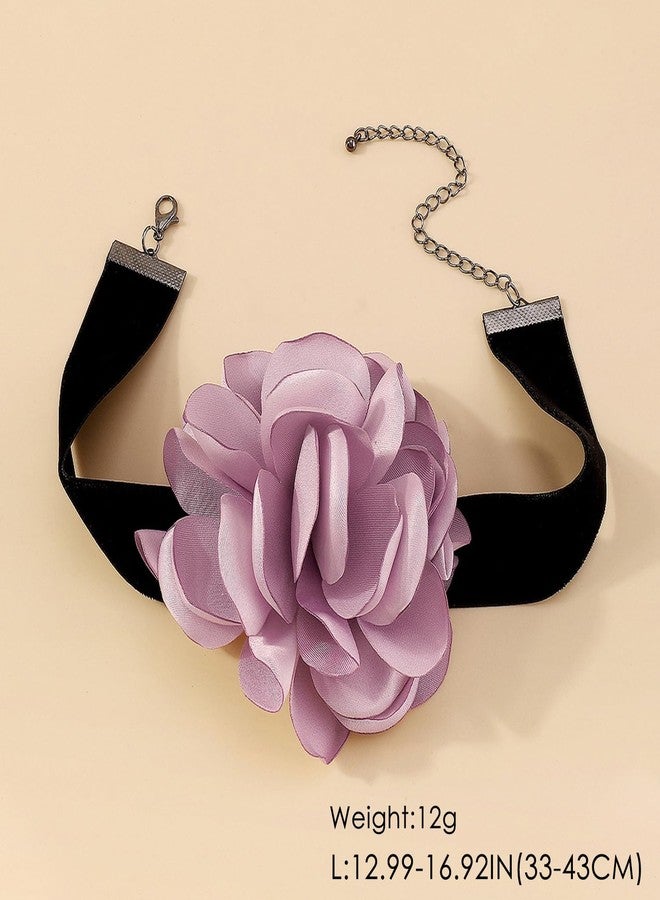 FUTIMELY Flower Velvet Choker Necklace for Women,Vintage Big Satin Floral Rosette Necklace Artificial Gentle Bride Wedding Exaggerated Jewelry (Purple) - Image 4