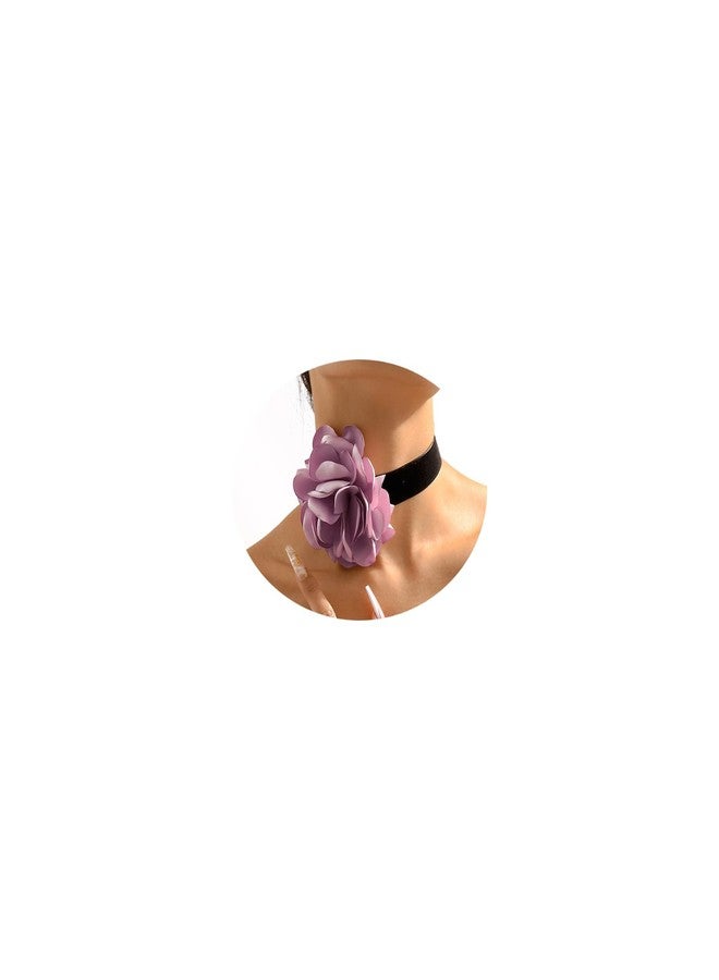 FUTIMELY Flower Velvet Choker Necklace for Women,Vintage Big Satin Floral Rosette Necklace Artificial Gentle Bride Wedding Exaggerated Jewelry (Purple) - Image 1
