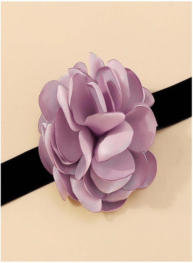 FUTIMELY Flower Velvet Choker Necklace for Women,Vintage Big Satin Floral Rosette Necklace Artificial Gentle Bride Wedding Exaggerated Jewelry (Purple) - Image 5