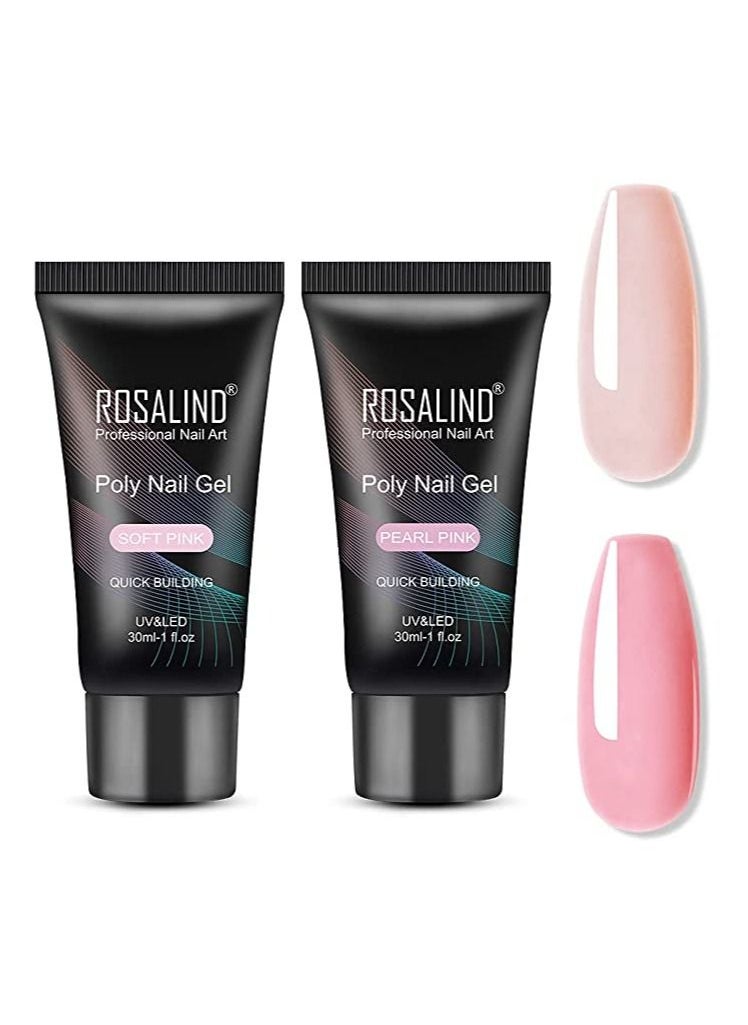 Rosalind Soft Pink&Pearl Pink Extension Gel, ROSALIND 2 PCS 30ml Pearl Pink Poly Nail Gel kit Soft Pink Nail Builder for Nail Art Decoration, Nail Thickening Poly Nail Gel Tube Easy to DIY Use Need UV Lamp  - Image 1
