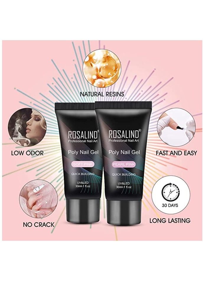 Rosalind Soft Pink&Pearl Pink Extension Gel, ROSALIND 2 PCS 30ml Pearl Pink Poly Nail Gel kit Soft Pink Nail Builder for Nail Art Decoration, Nail Thickening Poly Nail Gel Tube Easy to DIY Use Need UV Lamp  - Image 3
