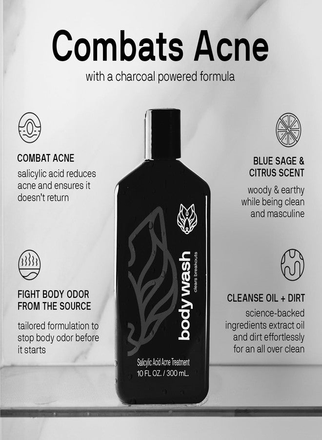 Black Wolf Salicylic Acid Body Wash for Men - 10 Fl Oz Men's Acne Body Wash - Charcoal Helps Reduce Acne Breakouts & Cleanse Your Skin - Full Coverage & Deep Clean Treatment - Men's Bodywash - Image 3