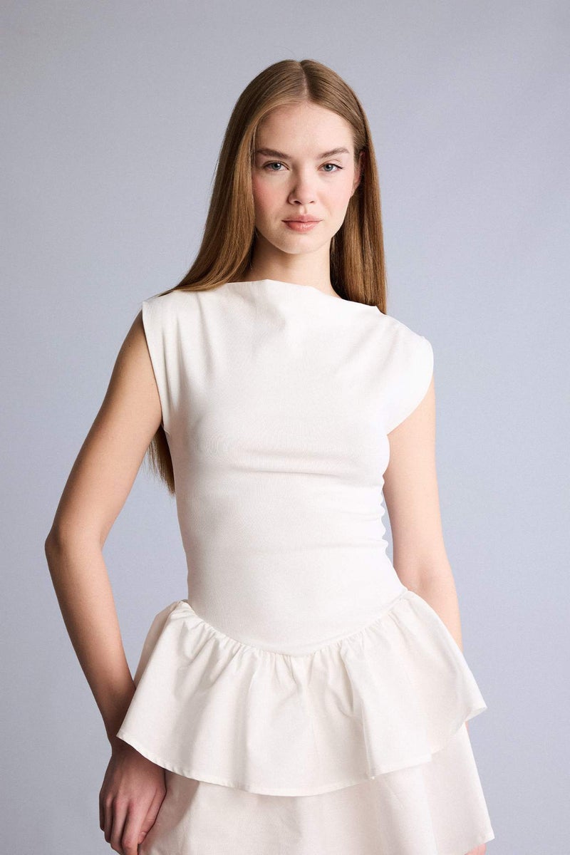 DeFacto Balloon Fit Boat Collar Mini Dress - Image 3