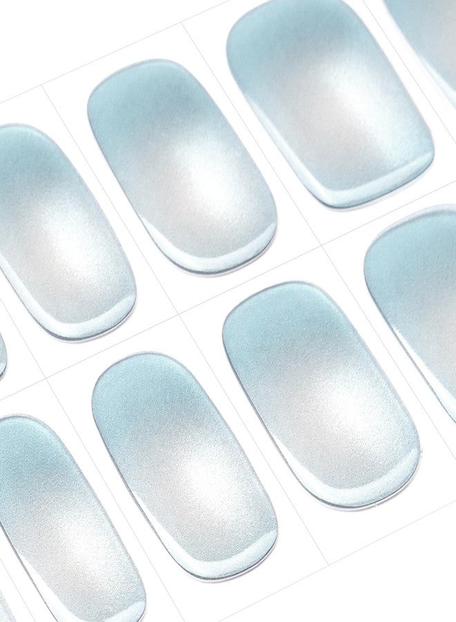 DANNI & TONI Semi Cured Gel Nail Strips Soft Blue Ombre (Ocean Crystal) Cat Eye Gel Nail Wraps 28 Stickers - Image 4