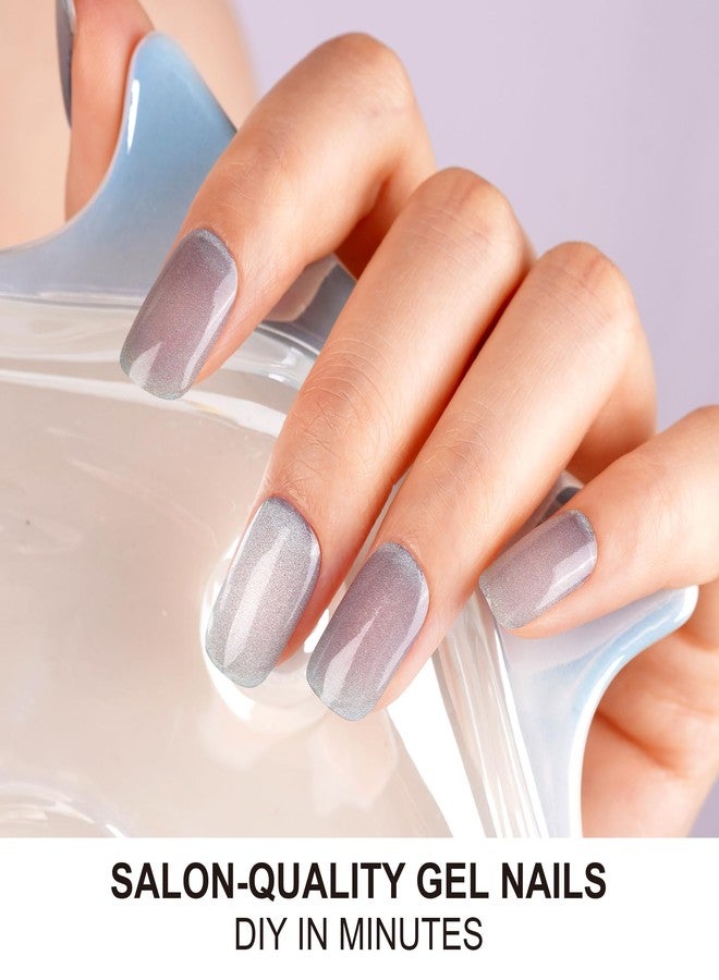 DANNI & TONI Semi Cured Gel Nail Strips Soft Blue Ombre (Ocean Crystal) Cat Eye Gel Nail Wraps 28 Stickers - Image 3