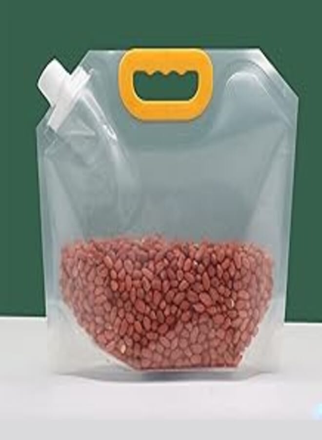 Fresh 5PCS Grain Moisture-Proof Sealed Bag - Reusable Transparent Grain Storage Suction Bags, Stand Up Food Storage Pouches, Airtight Smell Proof Packaging Baggies with Free Funnel (1.5L)