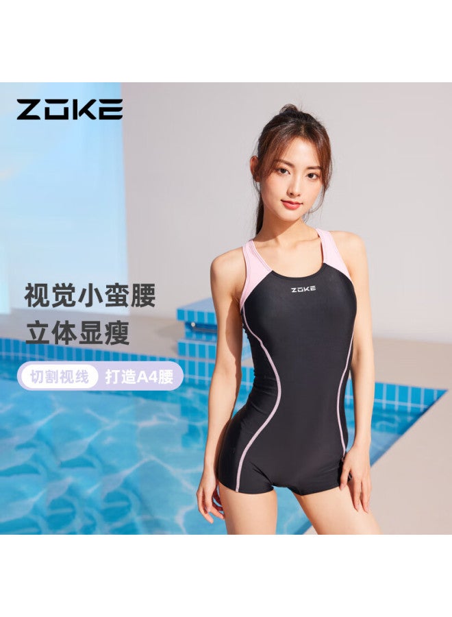 Zoke Women's One-piece Swimsuit Square Neck Sleeveless Slim Fit Ladies Swimwear 124601433-1 Black/light Pink L - Image 3