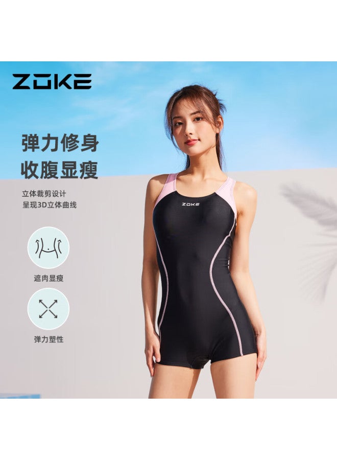Zoke Women's One-piece Swimsuit Square Neck Sleeveless Slim Fit Ladies Swimwear 124601433-1 Black/light Pink L - Image 4