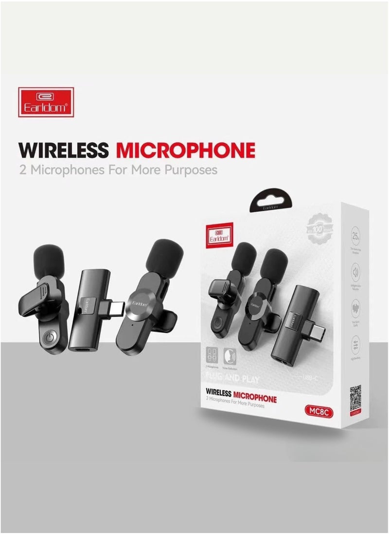 Wireless Lavalier Microphone for andriod Type C – Plug & Play Mini Mic with Charging Case & Earbud – Dual Lightning Mics for YouTube, TikTok, Live Streaming, Vlogging, Podcast, Interviews, Gaming