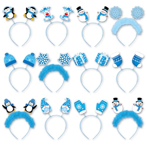 Oitnlaughter 12 Pcs Winter Party Headbands Christmas Snowflake Headbands Bulk Glitter Hair Bands Winter Wonderland Decorations Snowflake Snowman Penguin Felt Accessories Favors for Women Happy New Year Supply - Image 1