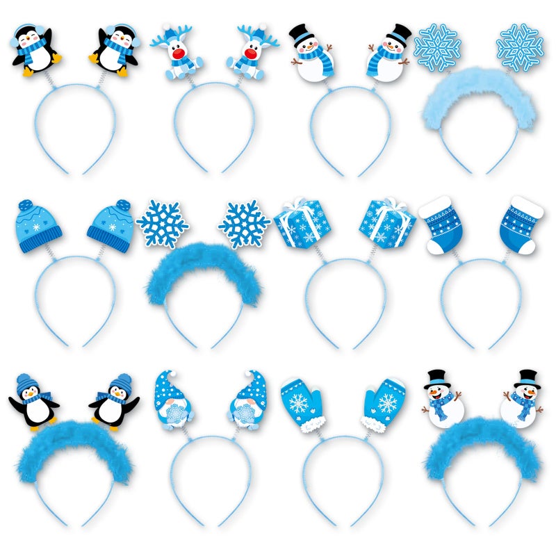 Oitnlaughter 12 Pcs Winter Party Headbands Christmas Snowflake Headbands Bulk Glitter Hair Bands Winter Wonderland Decorations Snowflake Snowman Penguin Felt Accessories Favors for Women Happy New Year Supply - Image 3