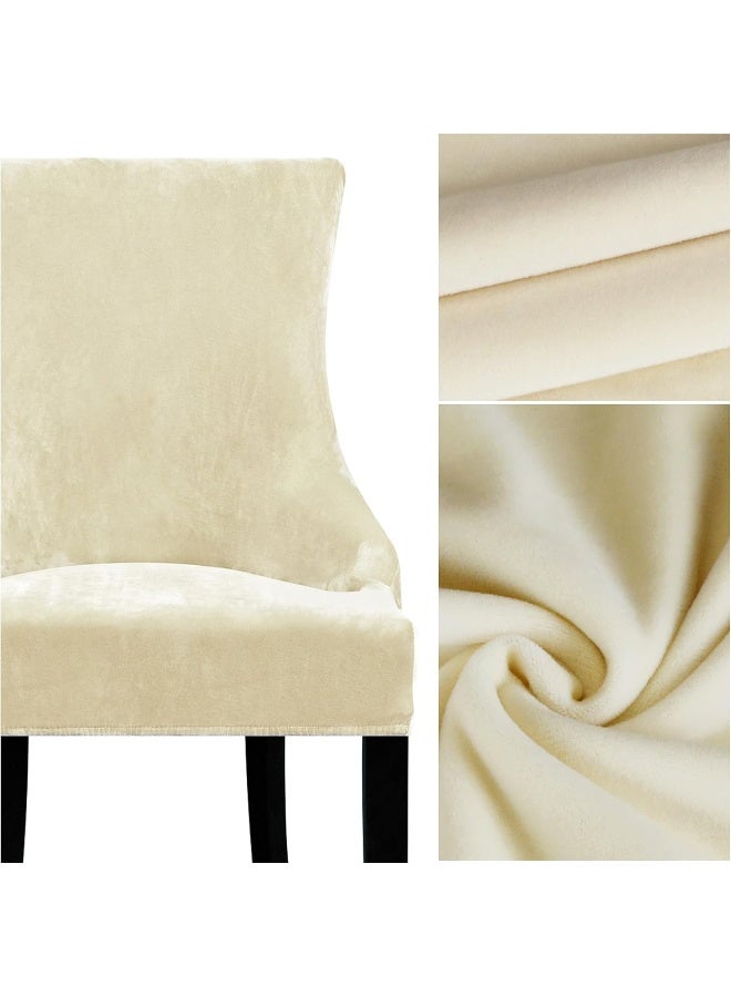 Lellen Velvet Stretch Wingback Chair Cover Slipcover - Reusable Protector Cover for Dining Room Banquet Home Decor etc Machine Washable Hand Washable (Cream, 2PC) - Image 4