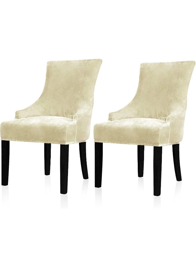 Lellen Velvet Stretch Wingback Chair Cover Slipcover - Reusable Protector Cover for Dining Room Banquet Home Decor etc Machine Washable Hand Washable (Cream, 2PC) - Image 1