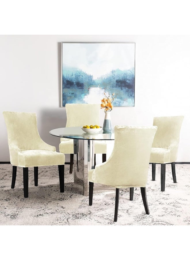 Lellen Velvet Stretch Wingback Chair Cover Slipcover - Reusable Protector Cover for Dining Room Banquet Home Decor etc Machine Washable Hand Washable (Cream, 2PC) - Image 2