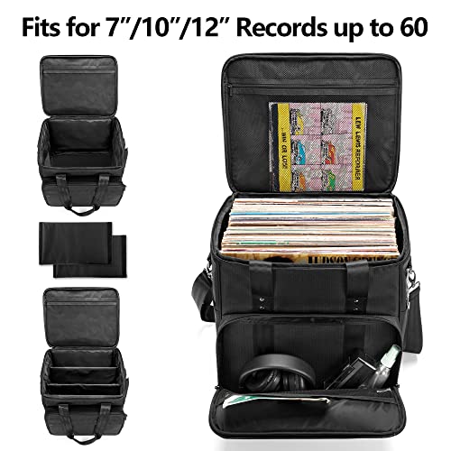 Trunab Vinyl Record Carrying Bag Albums Storage Case, with Dividers Holds up to 60 LP Records, Vinyl Record Holder for Travel, Collection - Image 2