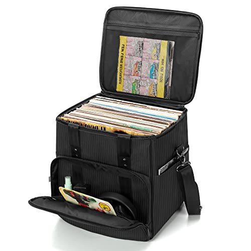 Trunab Vinyl Record Carrying Bag Albums Storage Case, with Dividers Holds up to 60 LP Records, Vinyl Record Holder for Travel, Collection - Image 1