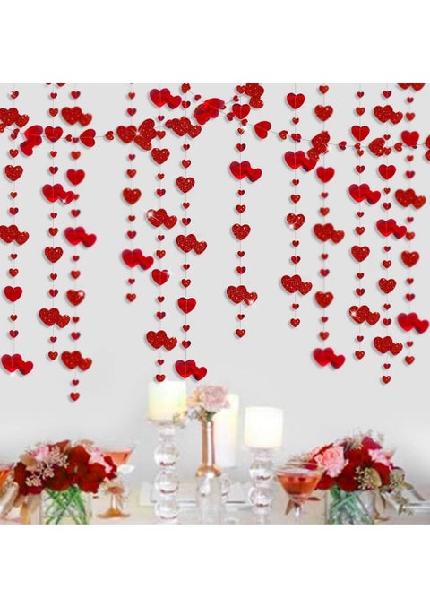 Red Heart Garland Metallic Glitter Hanging Streamer Banner for Anniversary Mother's Engagement Wedding Bridal Shower Bachelorette Hen Supplies