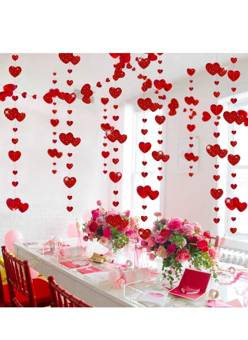 Red Heart Garland Metallic Glitter Hanging Streamer Banner for Anniversary Mother's Engagement Wedding Bridal Shower Bachelorette Hen Supplies