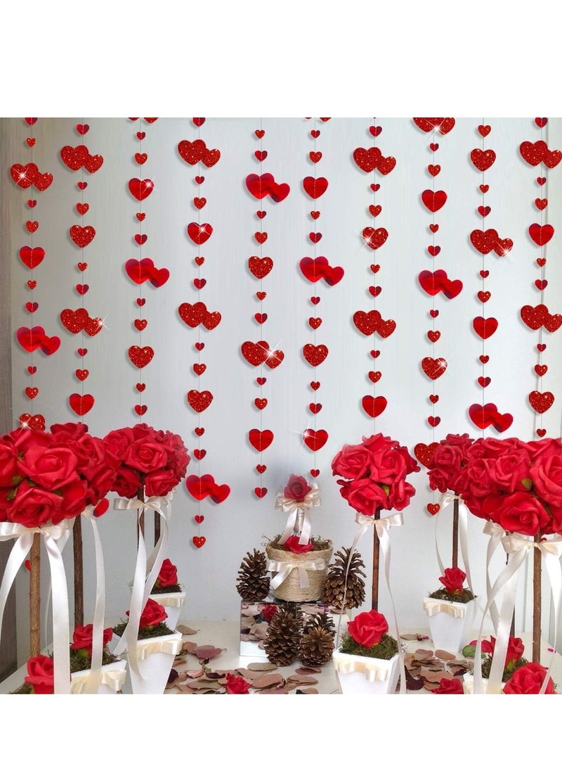 Red Heart Garland Metallic Glitter Hanging Streamer Banner for Anniversary Mother's Engagement Wedding Bridal Shower Bachelorette Hen Supplies
