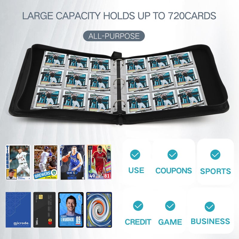 MOSLA Trading Card Binder with Sleeves 9 Pocket Premium 720 Double Sided Pocket PU Card Collection Binder, Collectible Albums Card Folder for MTG, TCG, Sports Cards - Image 3