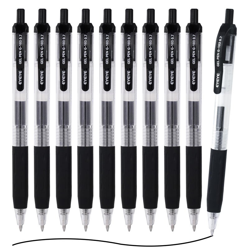 EYEYE G103 Black Gel Pens 07mm 10 Pack Retractable Medium Point Ballpoint Pen Quick Drying Pen Fine Point Smooth Writing Pens for Office School Supplies - Image 2