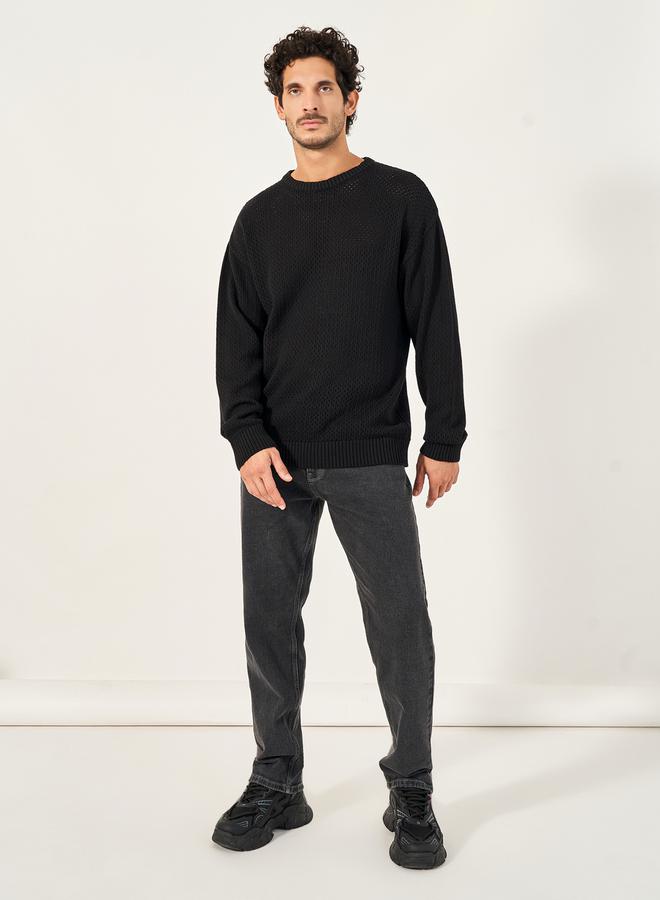 Styli Textured Knit Relaxed Fit Crew Neck Sweater - Image 2