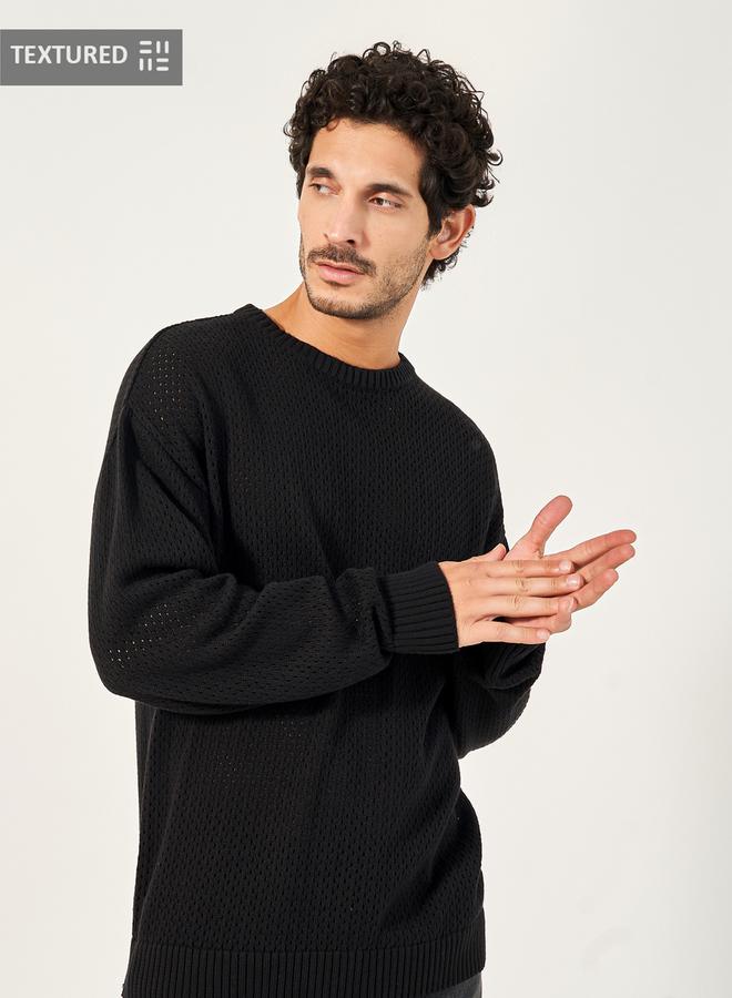 Styli Textured Knit Relaxed Fit Crew Neck Sweater - Image 1