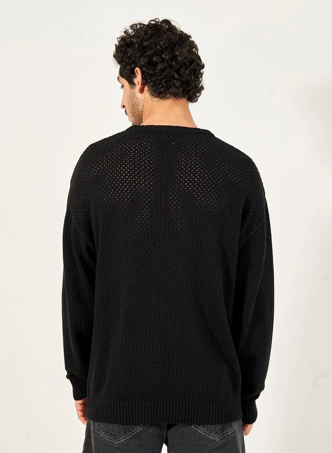 ستايلي Textured Knit Relaxed Fit Crew Neck Sweater