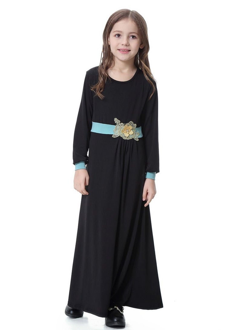 إسكدنيا Girl's Round Neck Maxi Dress Robe With Long Sleeves Black  - Image 1